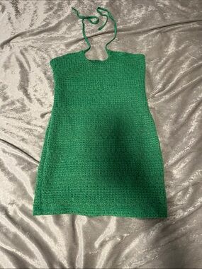 Green Knit Halter Mini Dress - Women